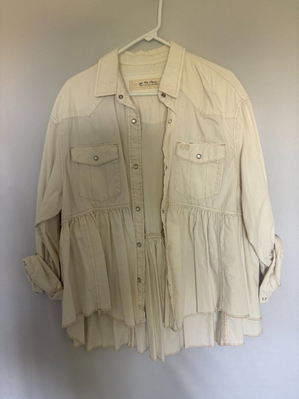 Free People We The Free Ivory Ruffle Hem Shirt Med
